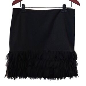 Ann Taylor Black Fringe Hem Mini Skirt Size 10 Stretch Career Cocktail Tailored